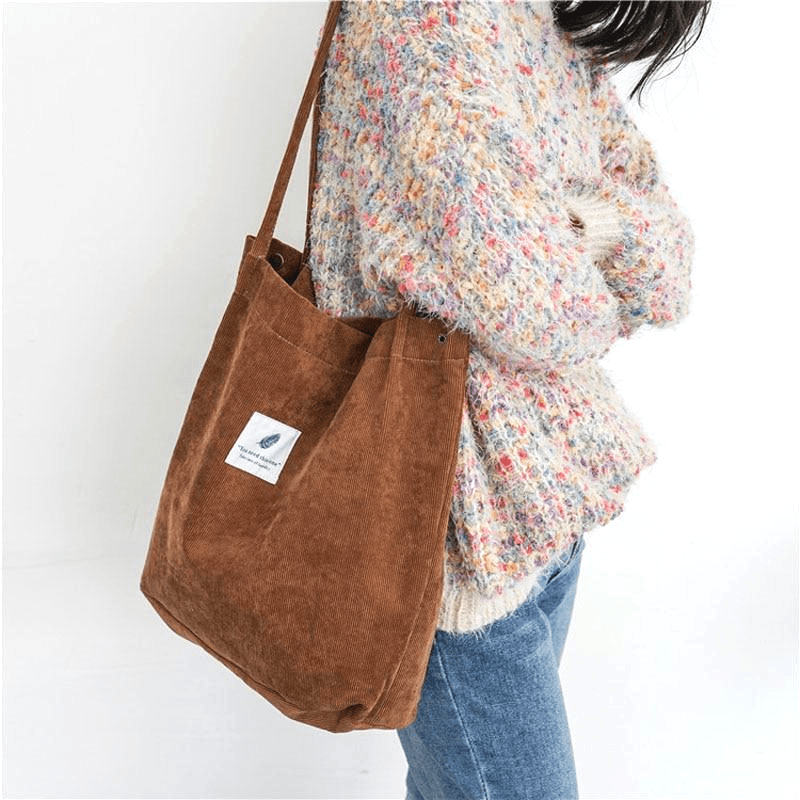 Casual Large Capacity Corduroy Shopping Shoulder Bag Women Travel Tote Handbag