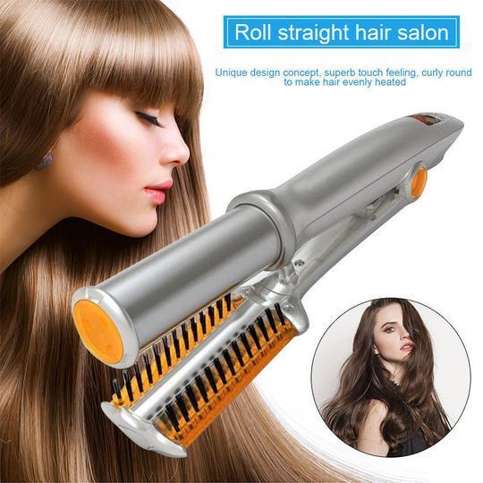 Professional 2-Way Rotating Curling Iron Hair Brush Curler Straightener