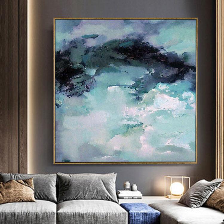Misty mountain top big oil painting