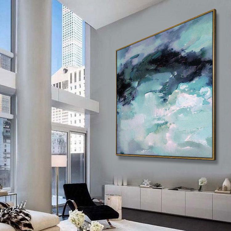 Misty mountain top big oil painting