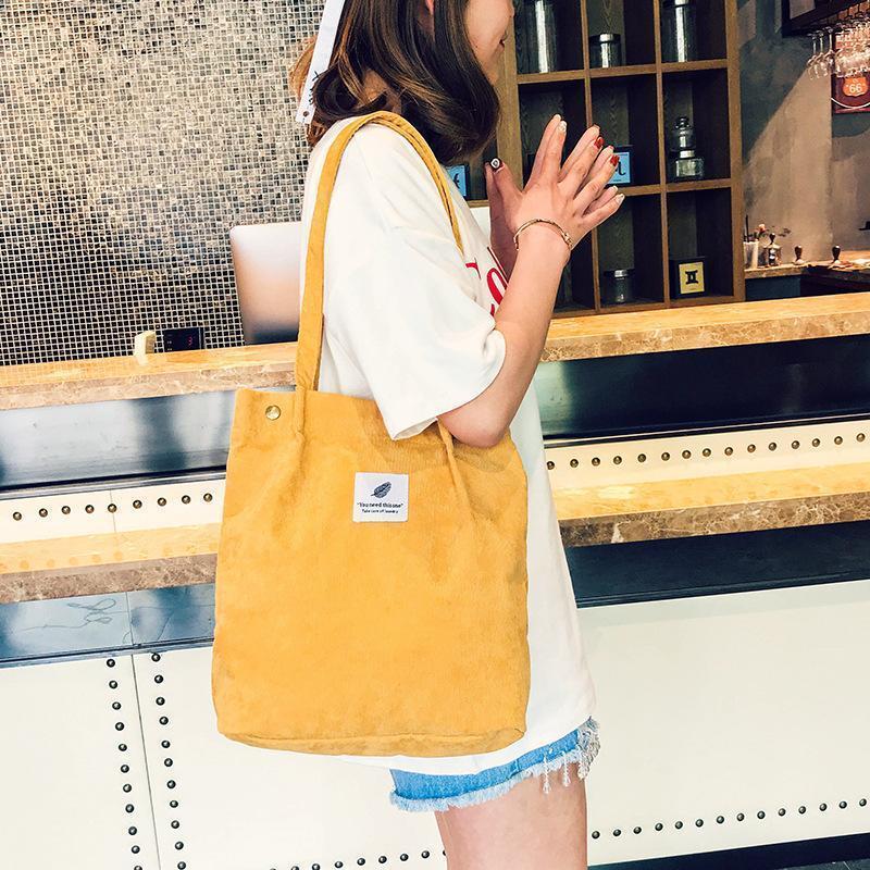 Casual Large Capacity Corduroy Shopping Shoulder Bag Women Travel Tote Handbag