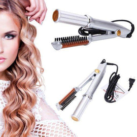 Professional 2-Way Rotating Curling Iron Hair Brush Curler Straightener
