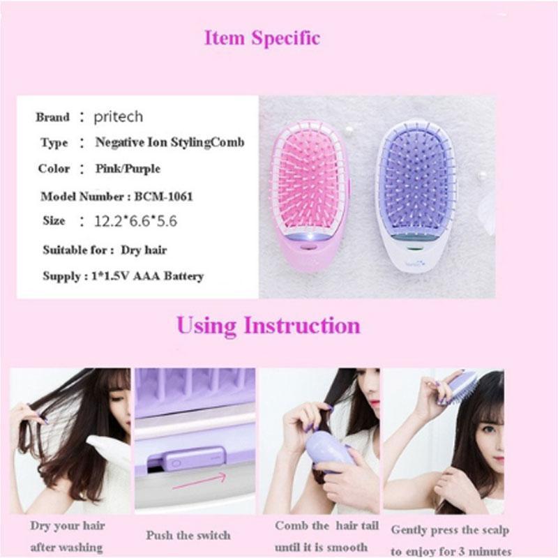 Mini Portable Electric Ionic Detangling Comb Hair Brush Massager for Women