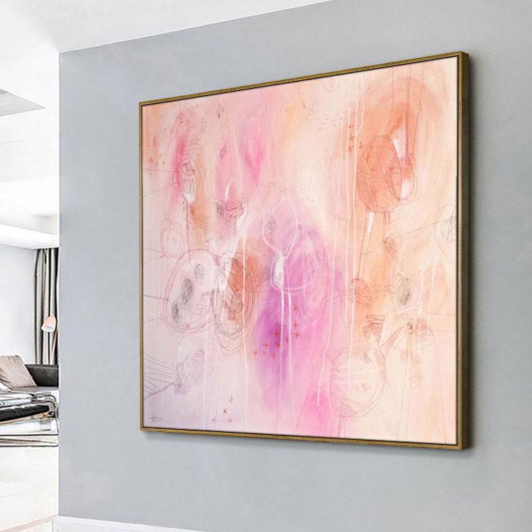 Modern abstract paintings with large murals of broken hearts