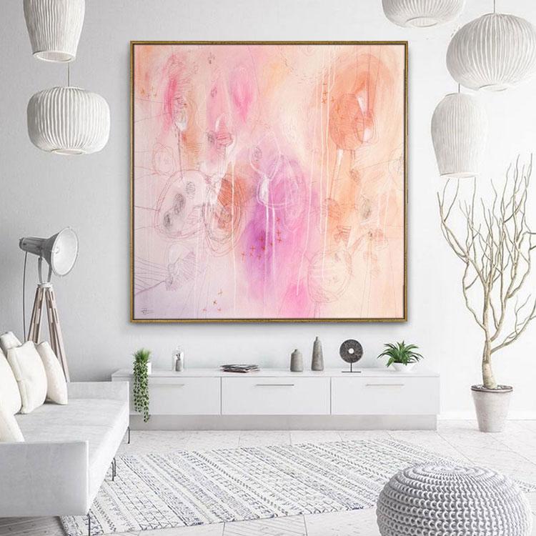 Modern abstract paintings with large murals of broken hearts