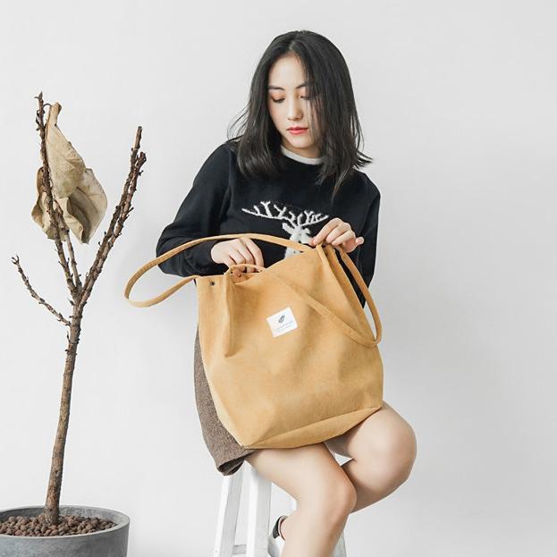 Casual Large Capacity Corduroy Shopping Shoulder Bag Women Travel Tote Handbag