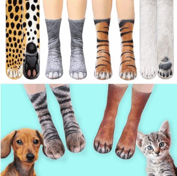 3D Printed Animal Paw Crew Socks Warm Unisex Cosplay Novelty Cotton Socks