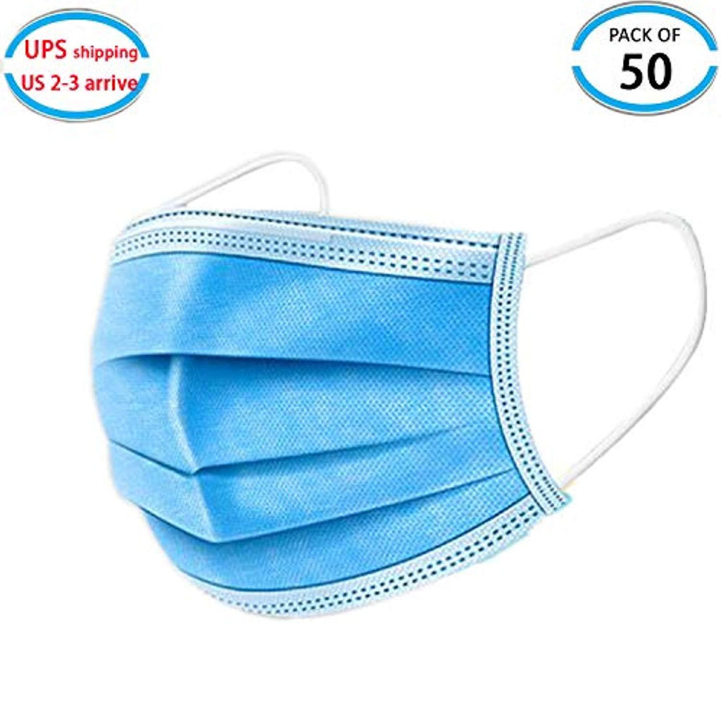 3 Ply Disposable Mask with Elastic Ear Loops - Mask 50 PCS - Soft & Comfortable Safety Mask for Dust Protection - Protective