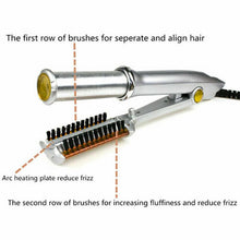 Load image into Gallery viewer, Professional 2-Way Rotating Curling Iron Hair Brush Curler Straightener