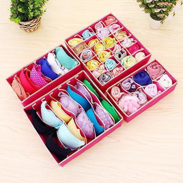 4 PCS Closet Foldable Underwear Bra Drawer Storage Boxes