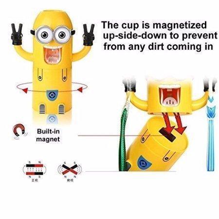 Toothbrush Holder Automatic Toothpaste Dispenser Minions Design Set Double Eyes