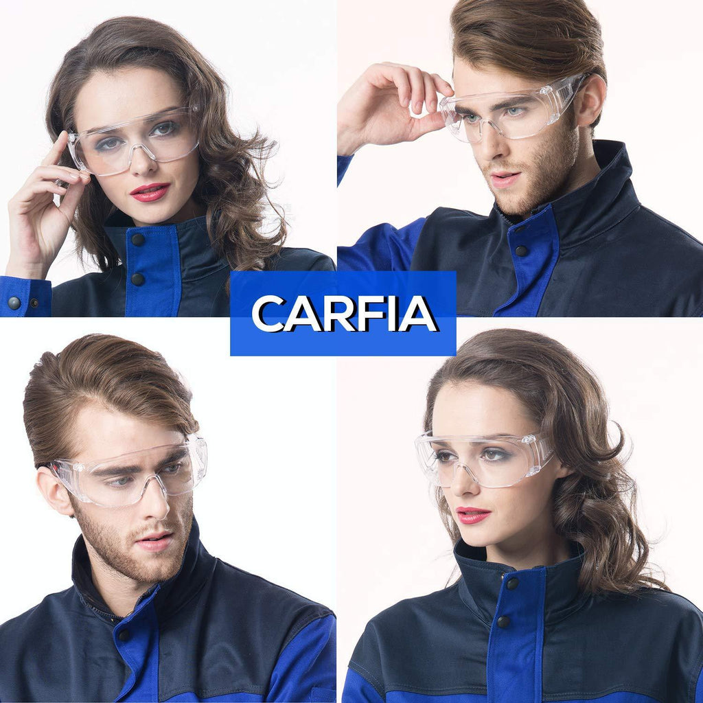 Carfia Safety Glasses with Clear Anti Fog Scratch Resistant Wrap-Around Lenses, No-Slip Grips for Construction, Shooting, Lab Work, and More!