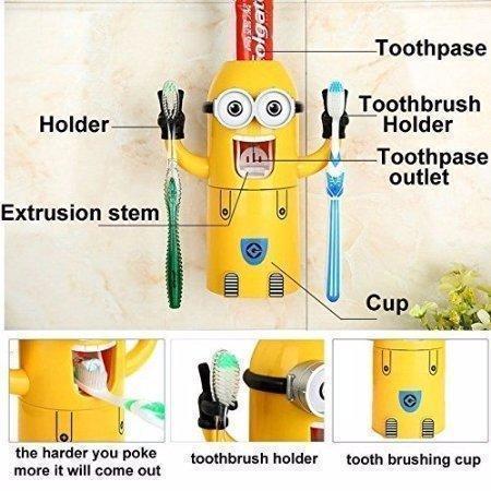 Toothbrush Holder Automatic Toothpaste Dispenser Minions Design Set Double Eyes
