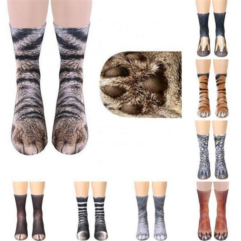 3D Printed Animal Paw Crew Socks Warm Unisex Cosplay Novelty Cotton Socks