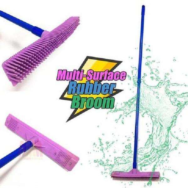 Multi-function Long Handle Natural Rubber Broom with Squeegee