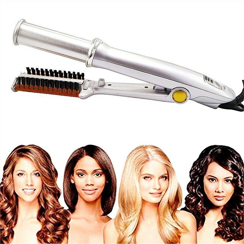 Professional 2-Way Rotating Curling Iron Hair Brush Curler Straightener