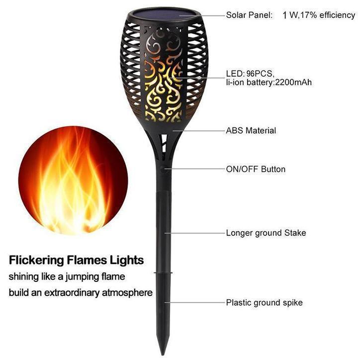 LED Solar Path Torch Light Dancing Flame Night