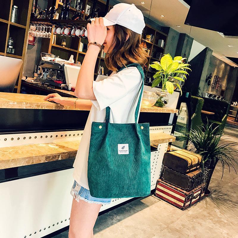 Casual Large Capacity Corduroy Shopping Shoulder Bag Women Travel Tote Handbag