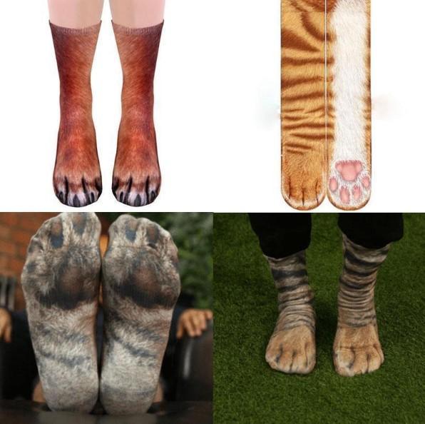 3D Printed Animal Paw Crew Socks Warm Unisex Cosplay Novelty Cotton Socks