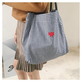 HEART + PLAID TOTE BAG