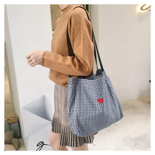 Load image into Gallery viewer, HEART + PLAID TOTE BAG