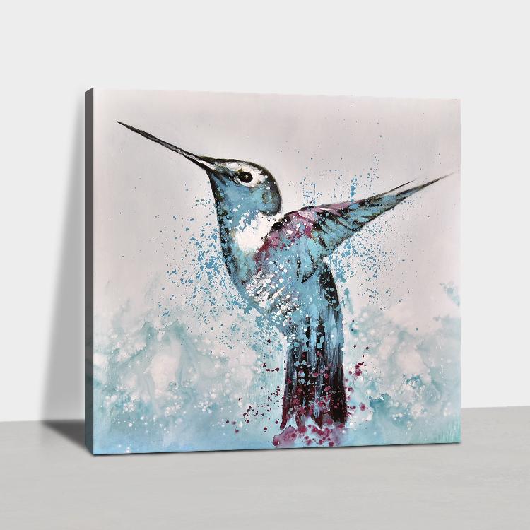 Original realistic oil painting of hummingbird