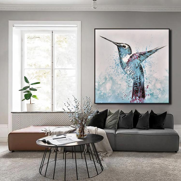 Original realistic oil painting of hummingbird