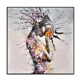 Abstract painting wall art, a woman growing hurt