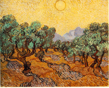 Load image into Gallery viewer, Olive Trees with Yellow Sky and Sun  37x30