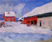 Load image into Gallery viewer, Red Houses at Bjornegaard in the Snow Norway