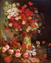 Load image into Gallery viewer, Vase with Poppies Cornflowers Peonies and Chrysanthemums