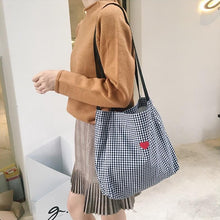 Load image into Gallery viewer, HEART + PLAID TOTE BAG