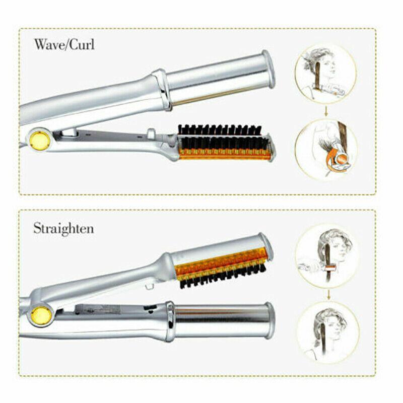 Professional 2-Way Rotating Curling Iron Hair Brush Curler Straightener