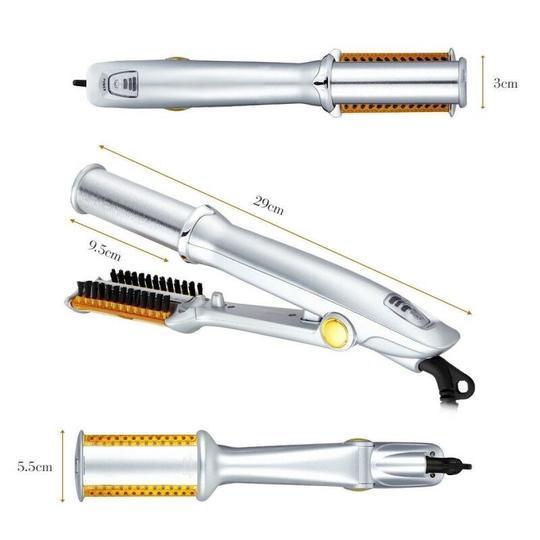 Professional 2-Way Rotating Curling Iron Hair Brush Curler Straightener
