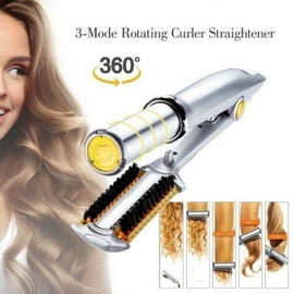 Professional 2-Way Rotating Curling Iron Hair Brush Curler Straightener