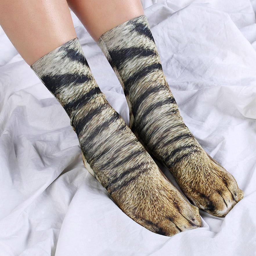 3D Printed Animal Paw Crew Socks Warm Unisex Cosplay Novelty Cotton Socks