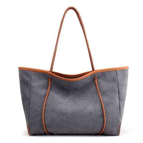 Gray Women Canvas Minimalist Pastel Tote Bag