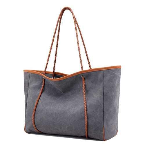Gray Women Canvas Minimalist Pastel Tote Bag