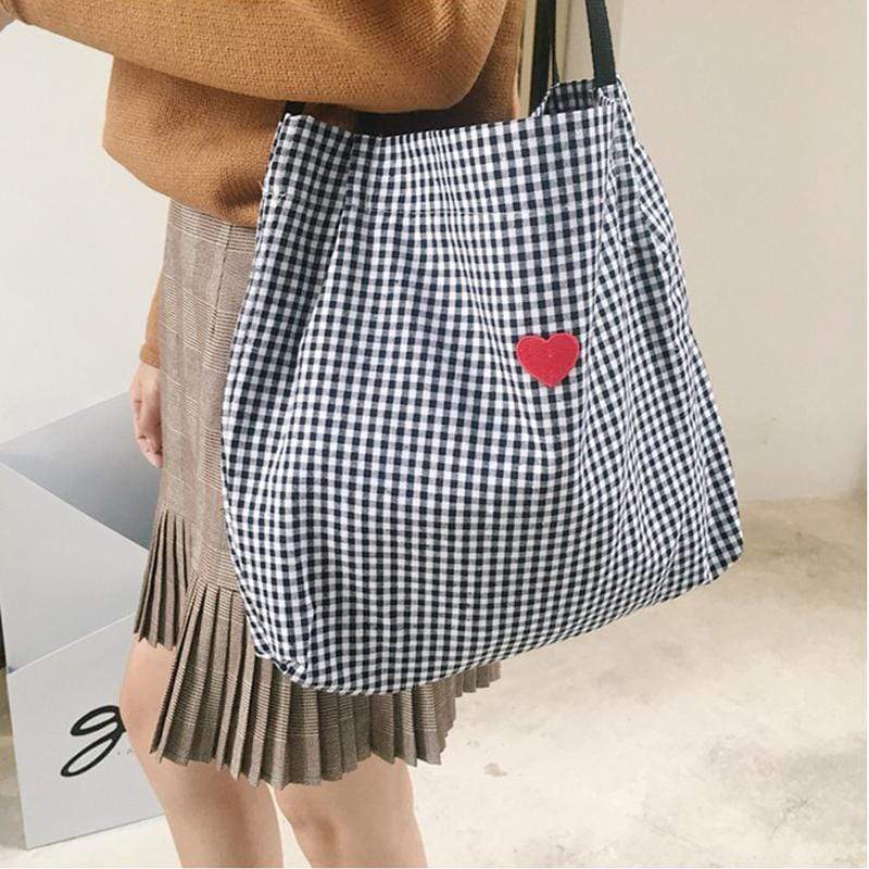 HEART + PLAID TOTE BAG