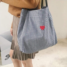 Load image into Gallery viewer, HEART + PLAID TOTE BAG