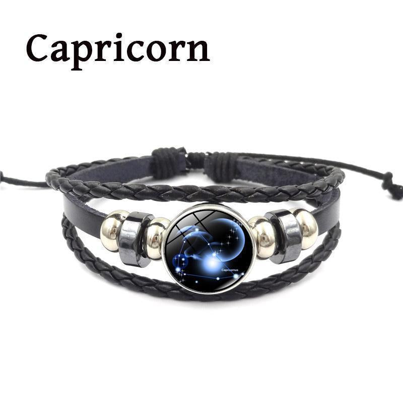 12 Zodiac Signs Leather Bracelets