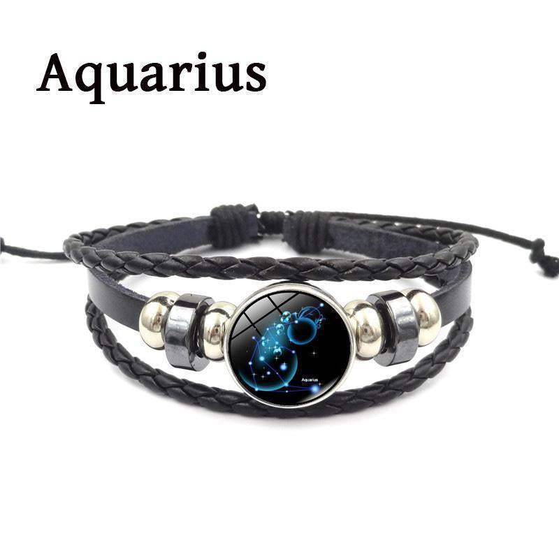 12 Zodiac Signs Leather Bracelets