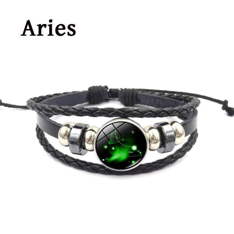 12 Zodiac Signs Leather Bracelets