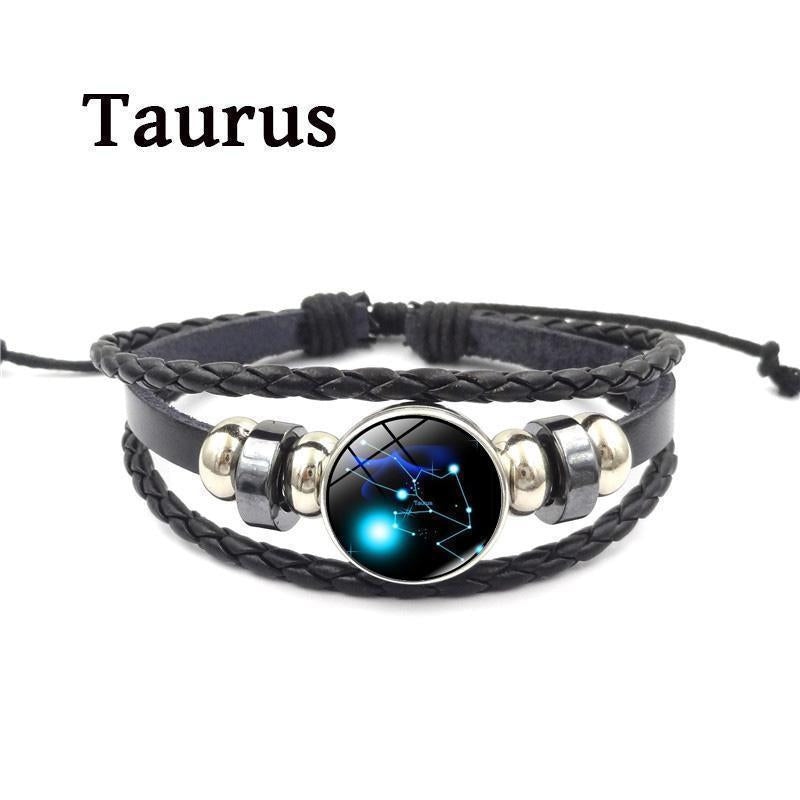 12 Zodiac Signs Leather Bracelets