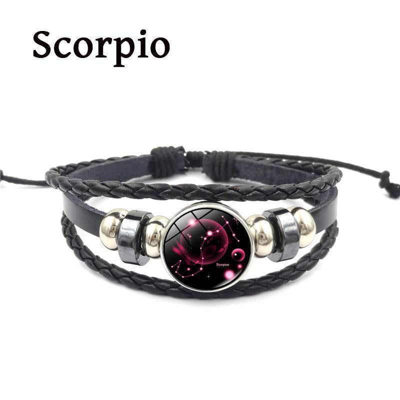 12 Zodiac Signs Leather Bracelets