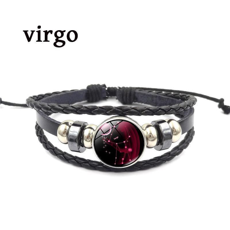 12 Zodiac Signs Leather Bracelets