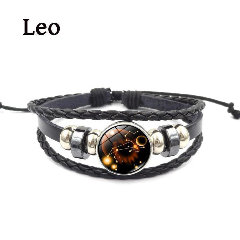 12 Zodiac Signs Leather Bracelets