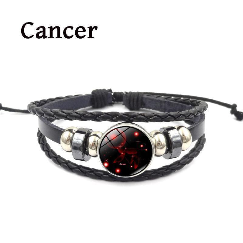 12 Zodiac Signs Leather Bracelets