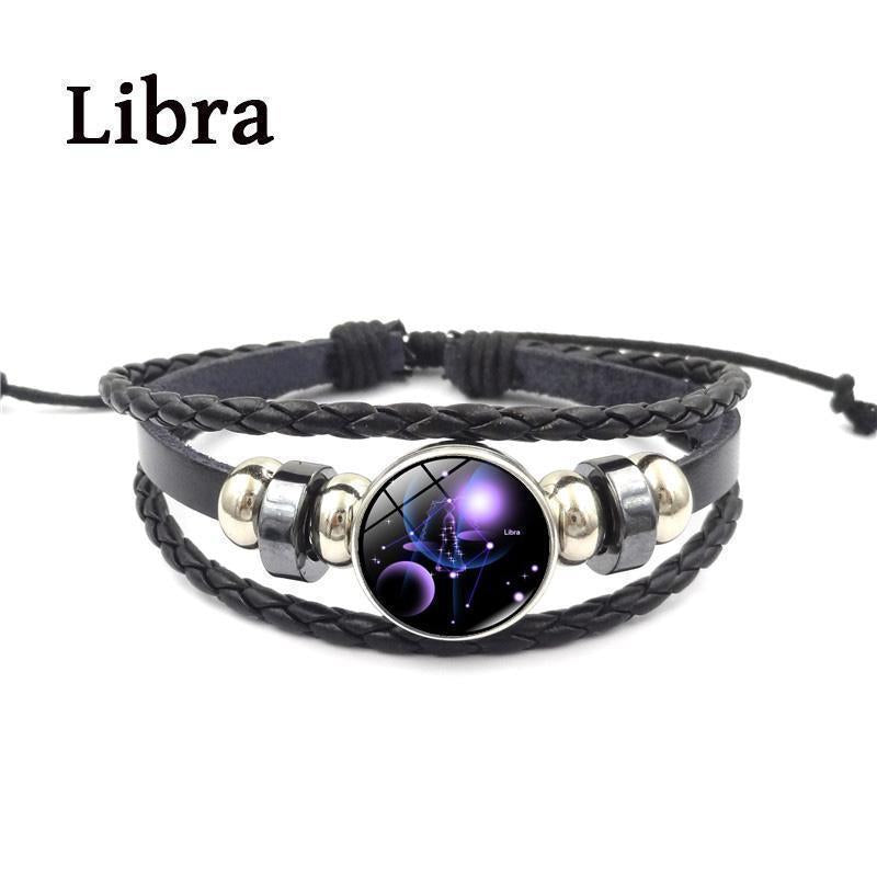 12 Zodiac Signs Leather Bracelets