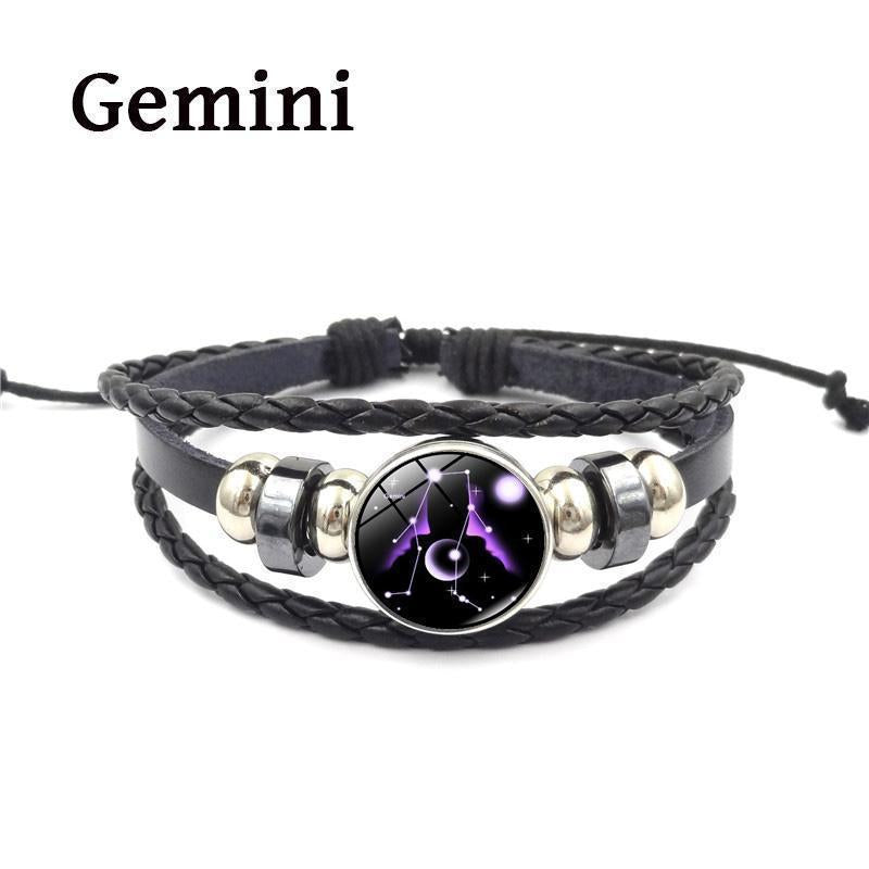 12 Zodiac Signs Leather Bracelets